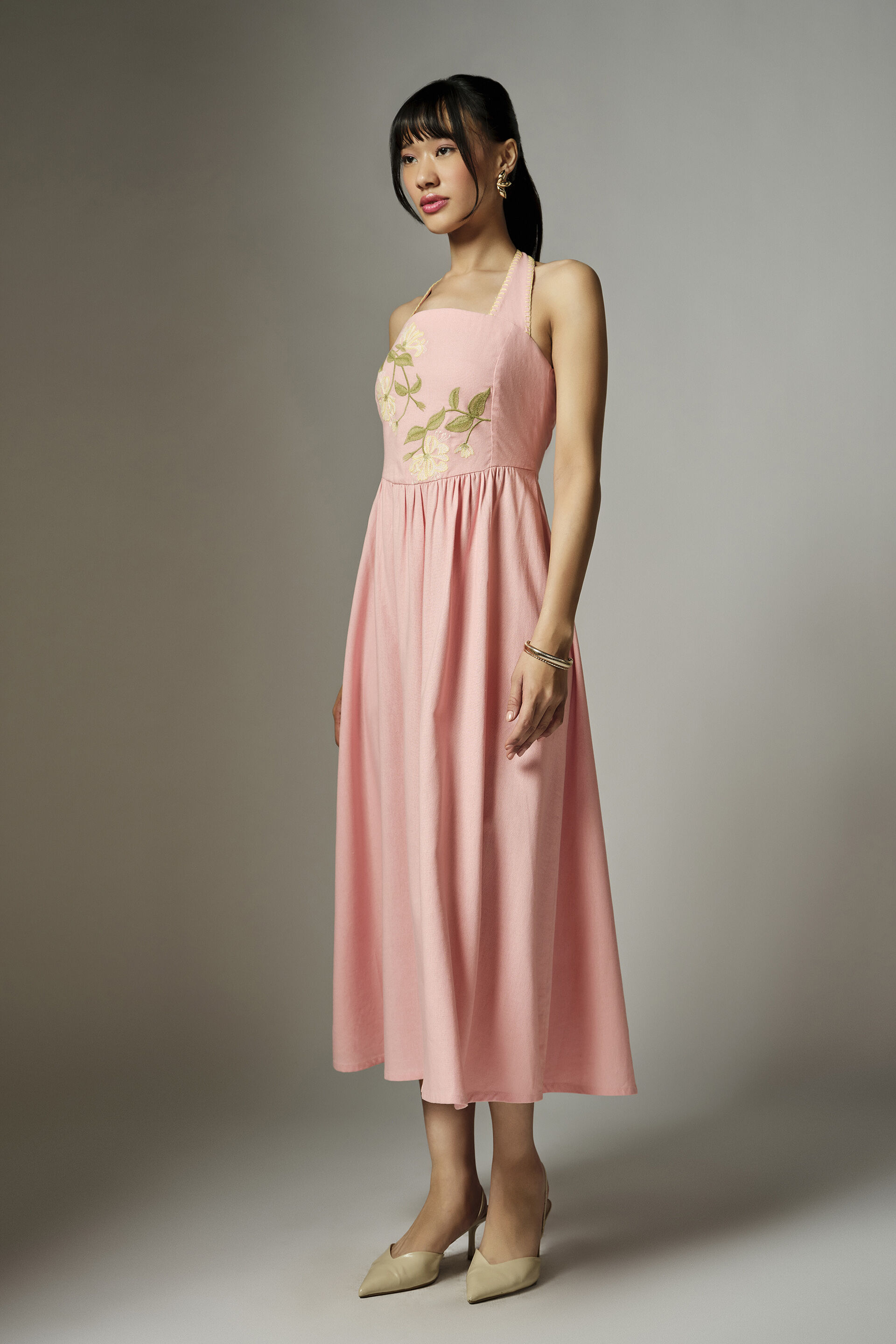 Charlotte Embroidered Light Pink Dress, Pink, image 3